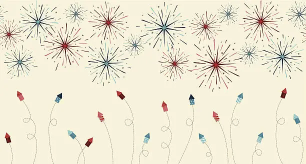 Vector illustration of Festive fireworks and rockets border