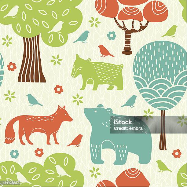 Animals Seamless Pattern Stock Illustration - Download Image Now - Backgrounds, Forest, Illustration