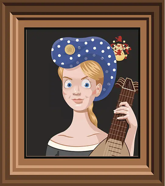 Vector illustration of 15th century woman with lute