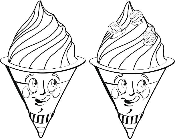 鉛筆画「Sweet strawberry ice cream」　B5大サイズ Strawberry Ice Cream Cartoon Stock Illustration - Download Image
