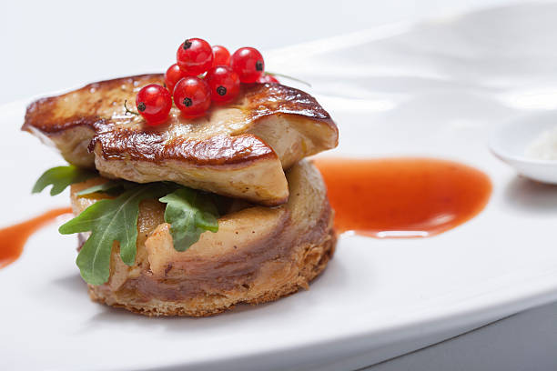 seared foie gras close-up view on grilled seared foie gras selected focus foie gras stock pictures, royalty-free photos & images