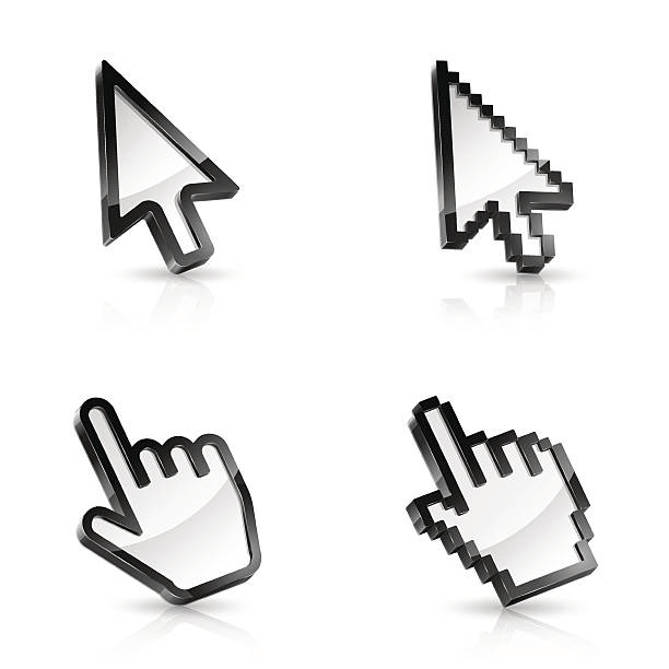Four vector mouse pointers, two arrows and two hands Vector illustration of four types of mouse pointers on white background computer mouse stock illustrations