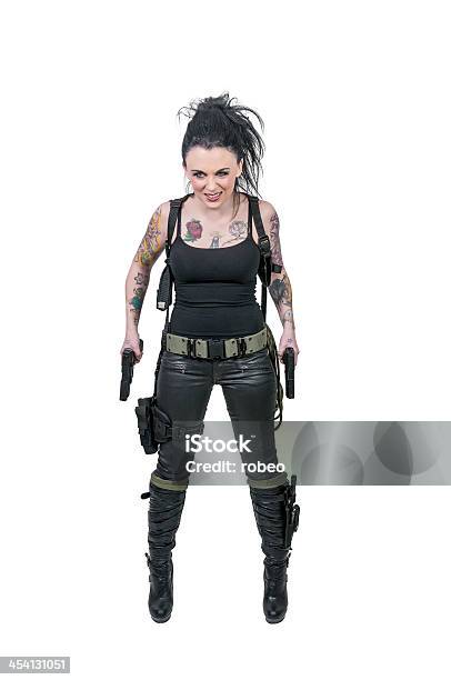 Kobieta Z Pistoletów - zdjęcia stockowe i więcej obrazów Atrament - Atrament, Broń, Broń palna