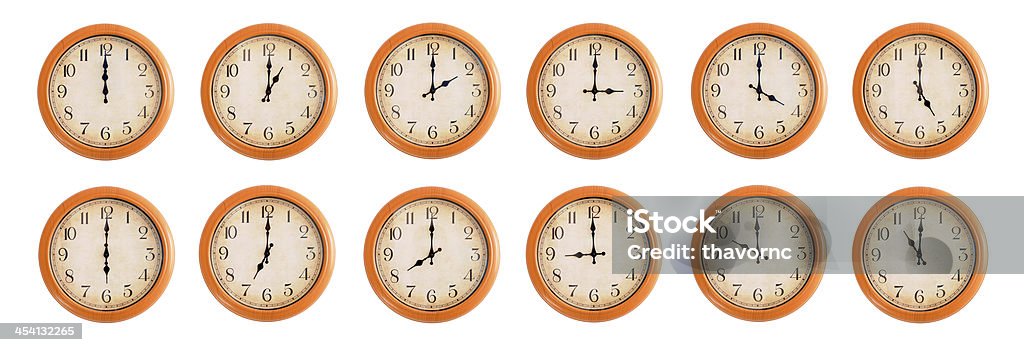 Relógio de parede conjunto isolado no fundo branco#1/4 - Foto de stock de Acordar royalty-free