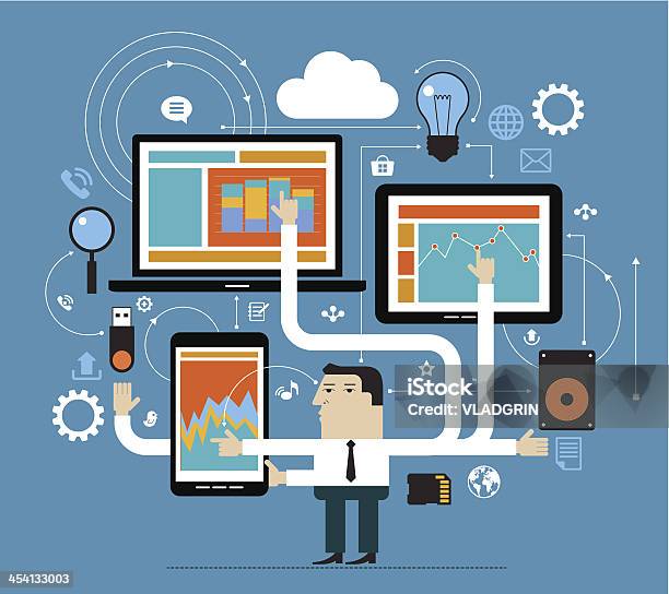 Бизнесмен В Сети — стоковая векторная графика и другие изображения на тему Бизнес - Бизнес, Компьютер, Один человек