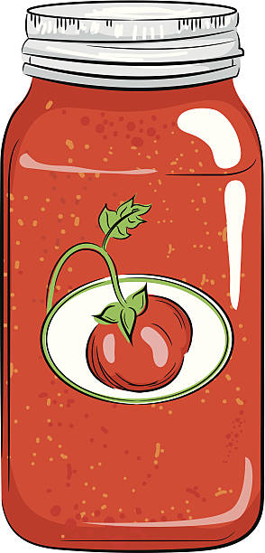 백색과 캐닝 용기 토마토색 - tomato sauce jar stock illustrations