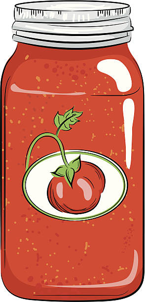 kolor puszkować słój z pomidora - tomato sauce jar stock illustrations