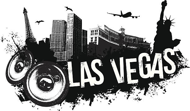 illustrazioni stock, clip art, cartoni animati e icone di tendenza di musica banner di las vegas - new york new york hotel