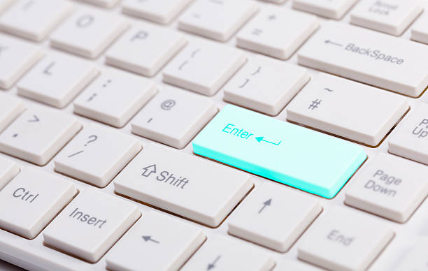 クローズアップホワイトの輝く青色を入力してキーボードボタン - keypad clean close up computer ストックフォトと画像