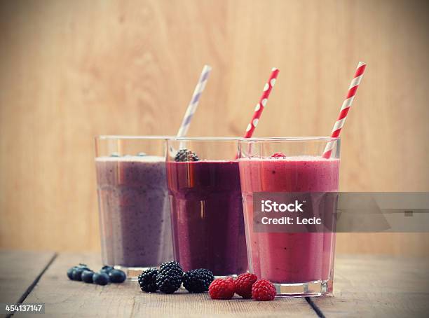 Fruit Smoothies Stock Photo - Download Image Now - Milkshake, Arrangement, Blueberry