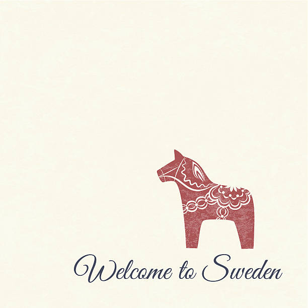 приветственная карта со шведским деревянный dala лошадь - dala horse stock illustrations