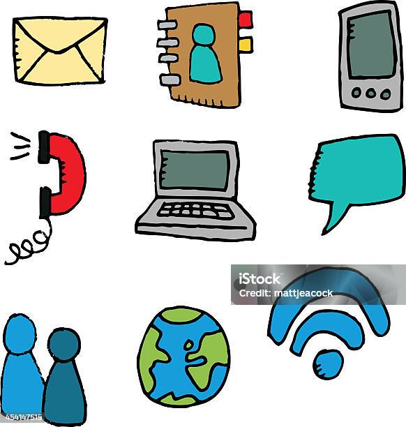 Doodle Icônes De Communication Vecteurs libres de droits et plus d'images vectorielles de Communication - Communication, Communication globale, Communication sans fil