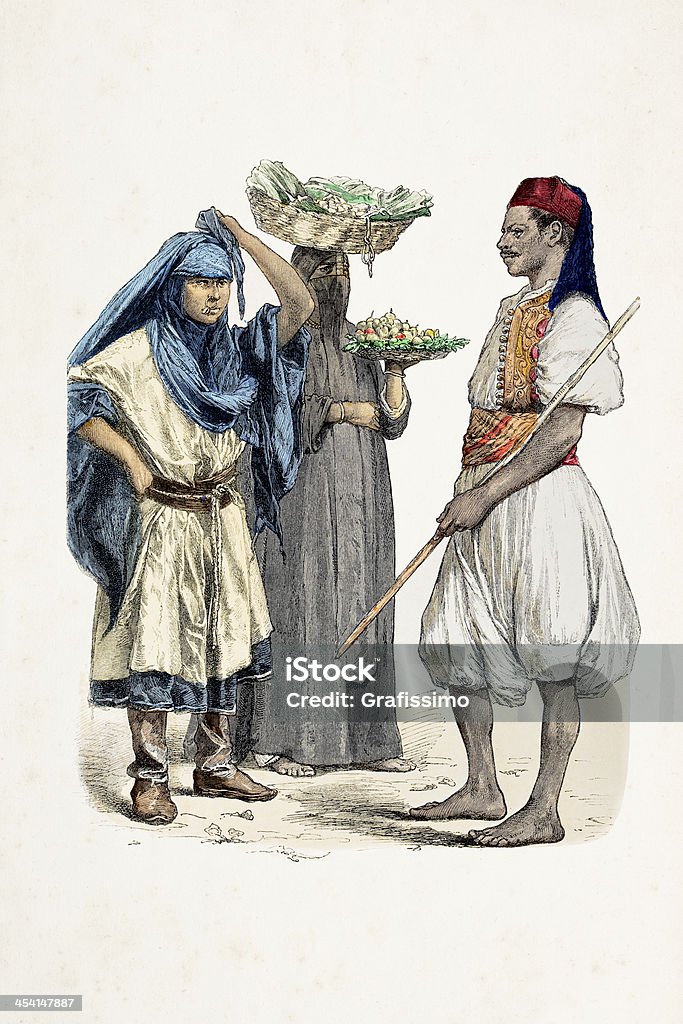 Egípcio pessoas em roupa tradicional - Ilustração de Acessório de Vestuário Histórico royalty-free