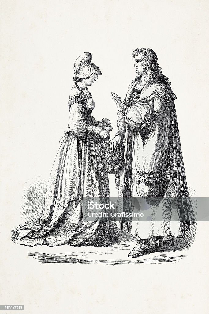 독일형 커플입니다 전통적인 옷의 16세기 - 로열티 프리 16세기 스타일 스톡 일러스트