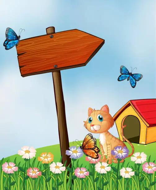 Vector illustration of Cat beside an arrow board