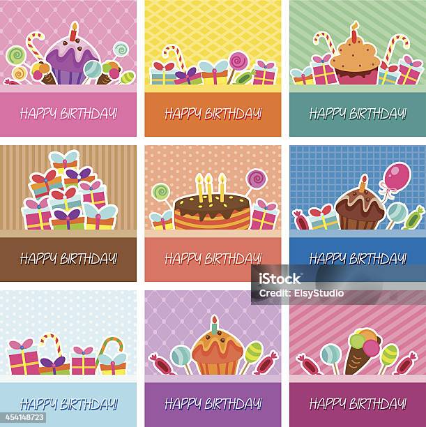 Kolekcja Kartki Urodzinowe Big - Stockowe grafiki wektorowe i więcej obrazów Kartka urodzinowa - Kartka urodzinowa, Plan, Wzór - Opis