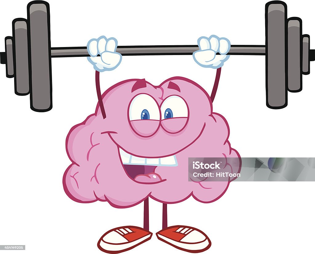 Happy Brain Lifting Weights Cartoon Character Happy Brain Lifting Weights Brain stock vector
