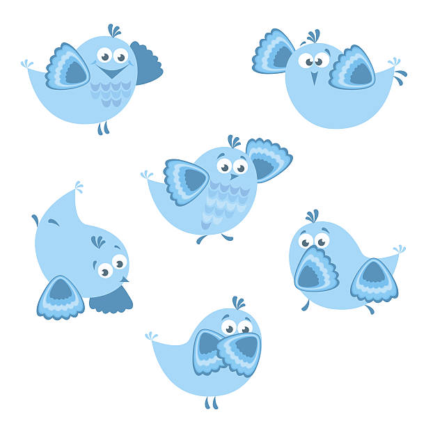 Birds Vector set of 6 cartoon birds with various emotions blue budgies cartoons stock illustrations