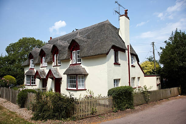 istock Semi-detached thatched cottages in Devon countryside 454156065