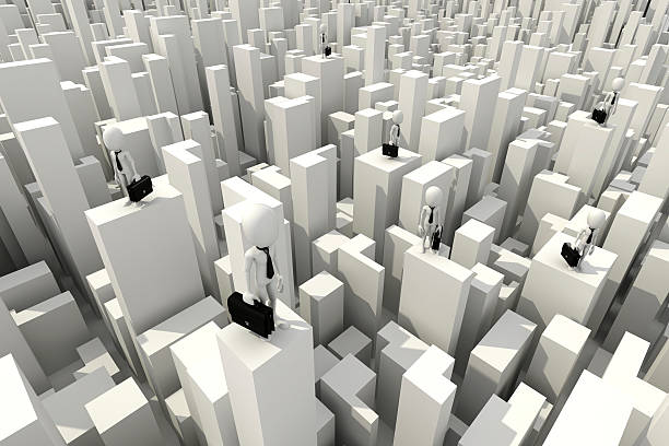 istock 3d man businessman standing on the rooftop of s kyscraper 454161607