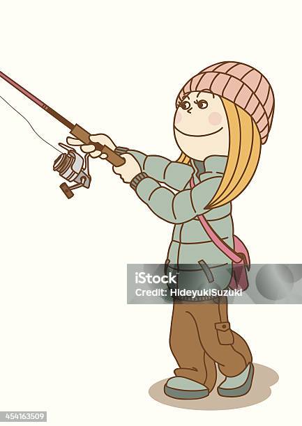 Ilustración de Fishingwomancast y más Vectores Libres de Derechos de 20 a 29 años - 20 a 29 años, Actividad al aire libre, Actividades recreativas