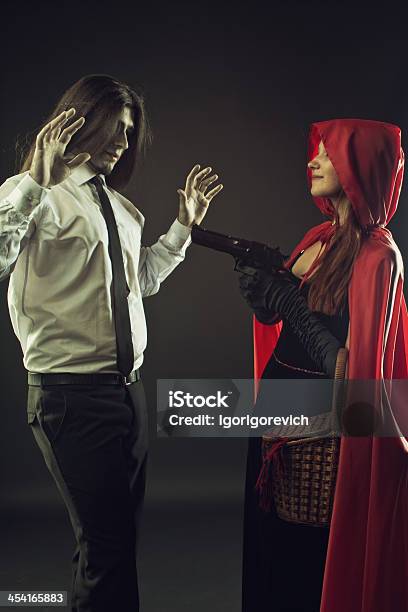 Red Riding Hood With Gun Stock Photo - Download Image Now - Adult, Aiming, Basket