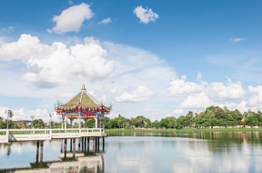 Chinese Pavilion in Lake Scene.