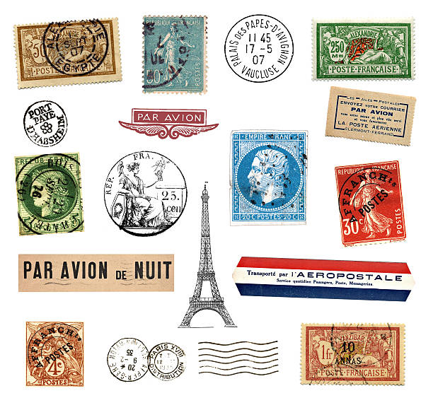 timbri ed etichette di spedizione in francia - timbro postale foto e immagini stock