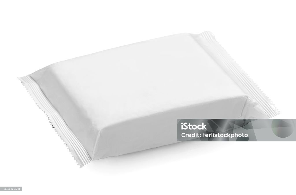 Food packaging White blank snack package on white background Bag Stock Photo