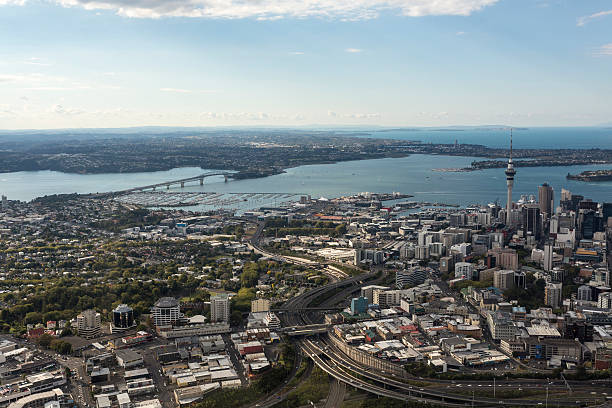 Auckland City an aerial shot showing Auckland's harbour and centre Waitemata Harbor stock pictures, royalty-free photos & images