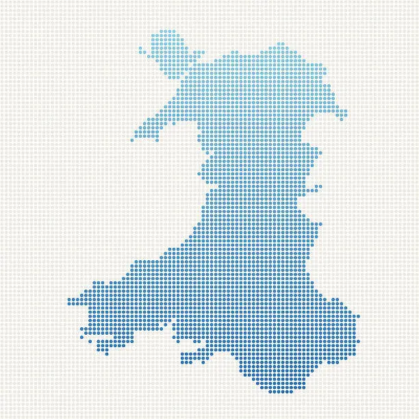 Vector illustration of Wales Map Blue Dot Pattern