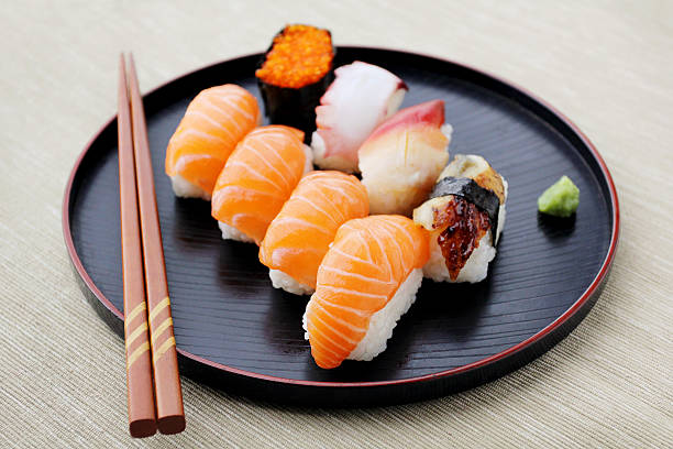 istock Sushi mix on the plate 454191603