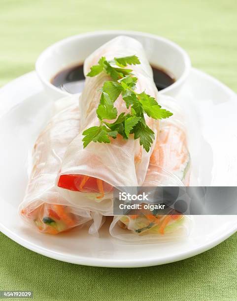 Up Close Vegetable Spring Rolls Stock Photo - Download Image Now - Rice Paper - Food, Rolled Up, Appetizer