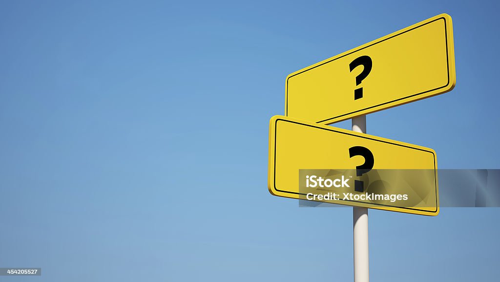 Question Signpost with Clipping Path Question and Answer Signpost isolated on clean sky Activity Stock Photo