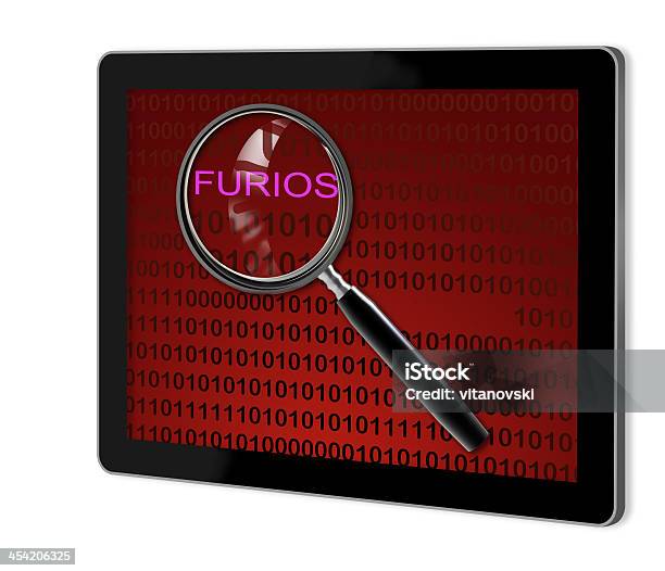 Close Up Of Magnifying Glass On Furios Stock Photo - Download Image Now - Binary Code, Concentration, Concepts