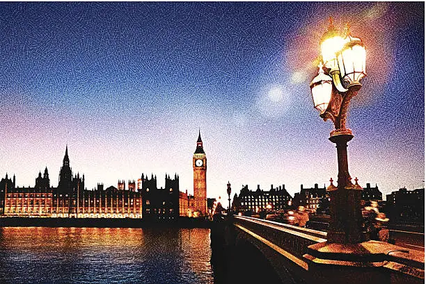 Vector illustration of Big Ben And Westminster Bridge