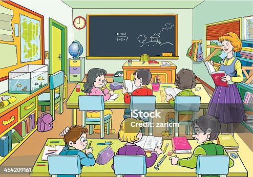 istock An illustration of a cartoon class room with six pupils 454209161