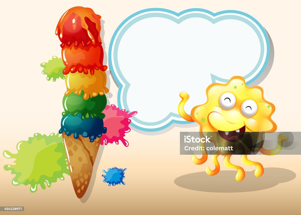 자이언트 icecream 행복함 옆에 노란색 몬스터 - 로열티 프리 광고 벡터 아트