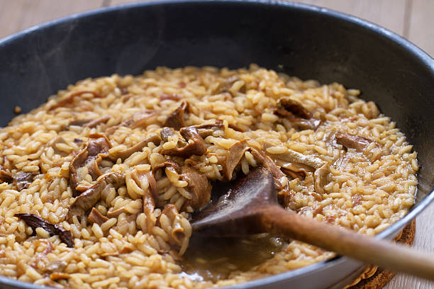 tipo seta risotto en un bombo - cooked still life close up rice fotografías e imágenes de stock