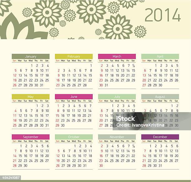 Calendário De Vetor Para 2014 - Arte vetorial de stock e mais imagens de 12-15 Meses - 12-15 Meses, 2014, Abril