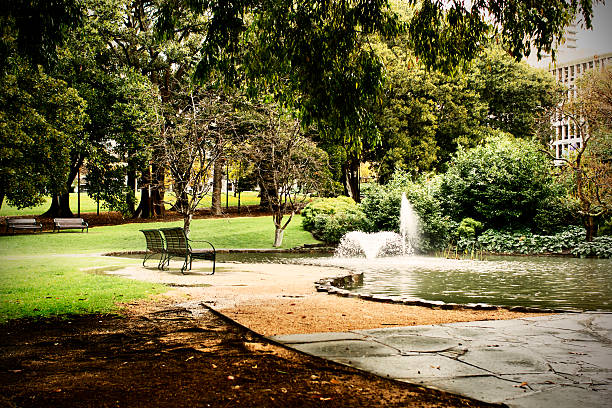 An autumn view of an empty park.