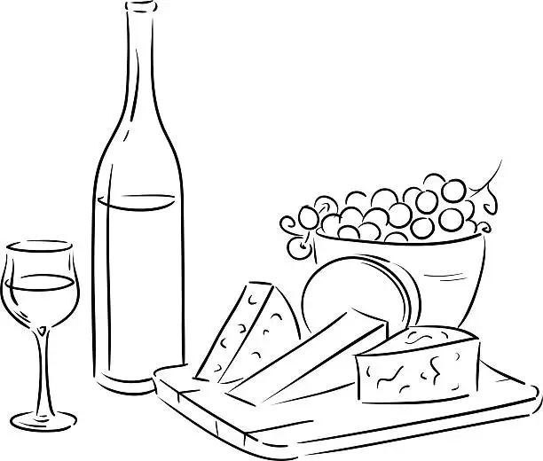 Vector illustration of outline wine table
