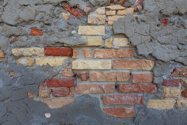 Rustykalny, mieszane Mur z cegły, beton patch wzór tła, – zdjęcie