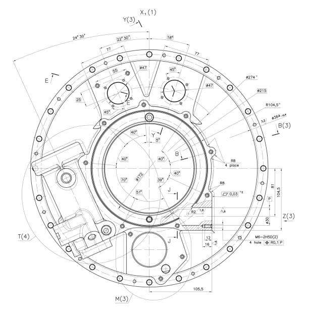 beispiel für industrie dokument technische zeichnung - engineering industry gear machine part stock-fotos und bilder