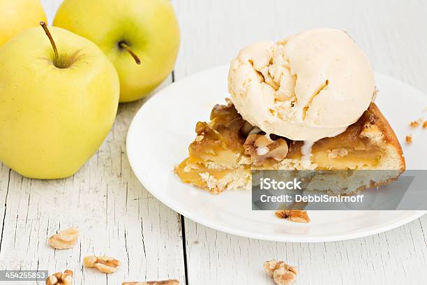 Apple Cake A La Mode Stock Photo - Download Image Now - Apple Pie, Ice Cream, Slice of Food