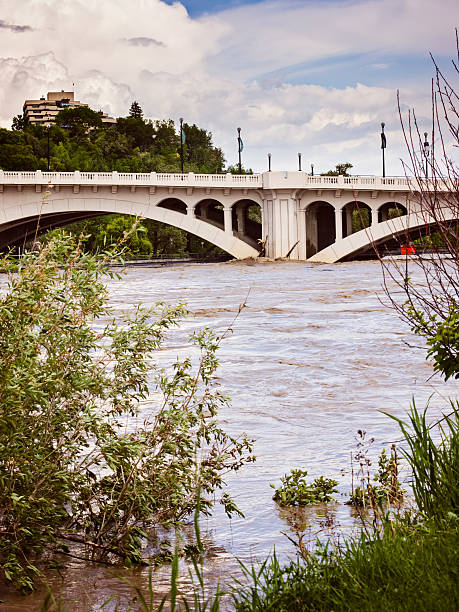 ilumina puente - calgary bridge flood alberta fotografías e imágenes de stock