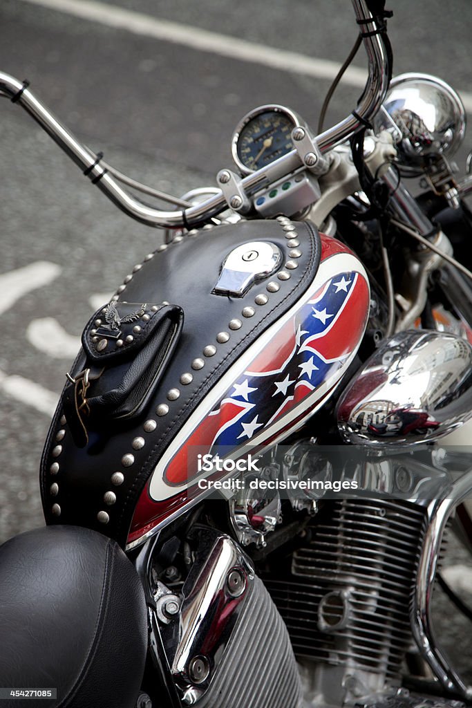 Cool motorbike Close up photo of a cool vintage motorcycle with a brightly painted fuel tank. Hells Angels Stock Photo