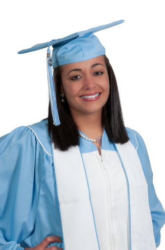 Young black african American woman in her graduation robes