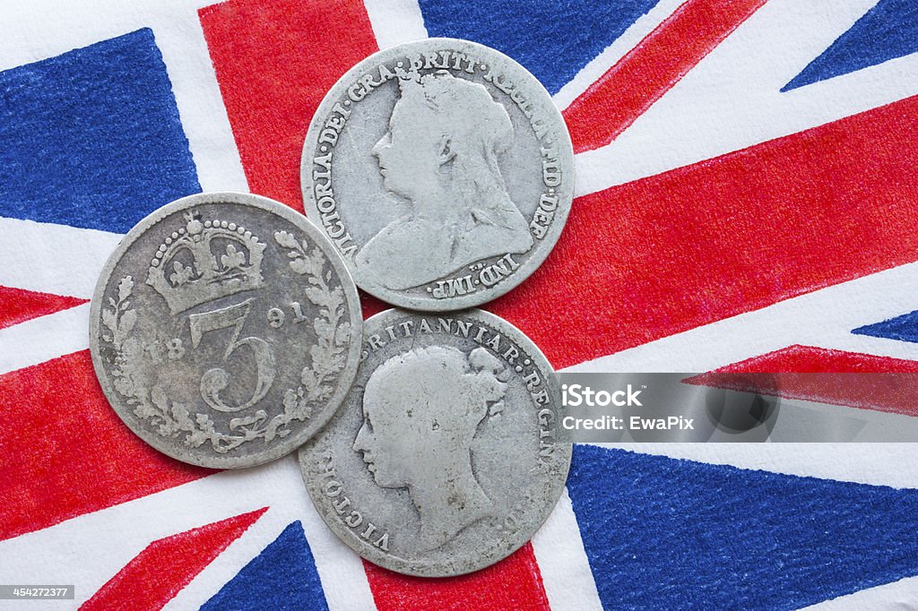 Threepence, thruppenny, moedas de prata, Victoria, British. - Foto de stock de Antigo royalty-free