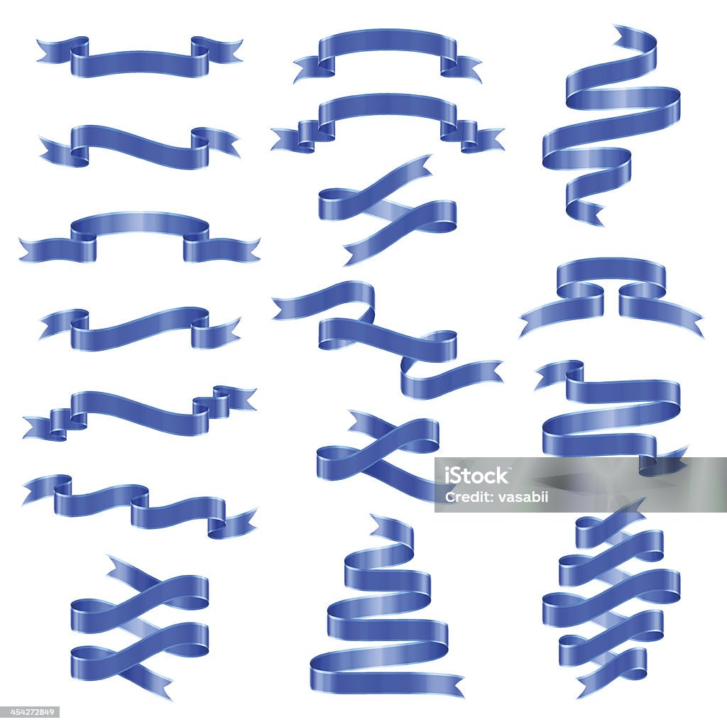 Blue ribbons Vector collection of different blue ribbons on white background. Award Ribbon stock vector